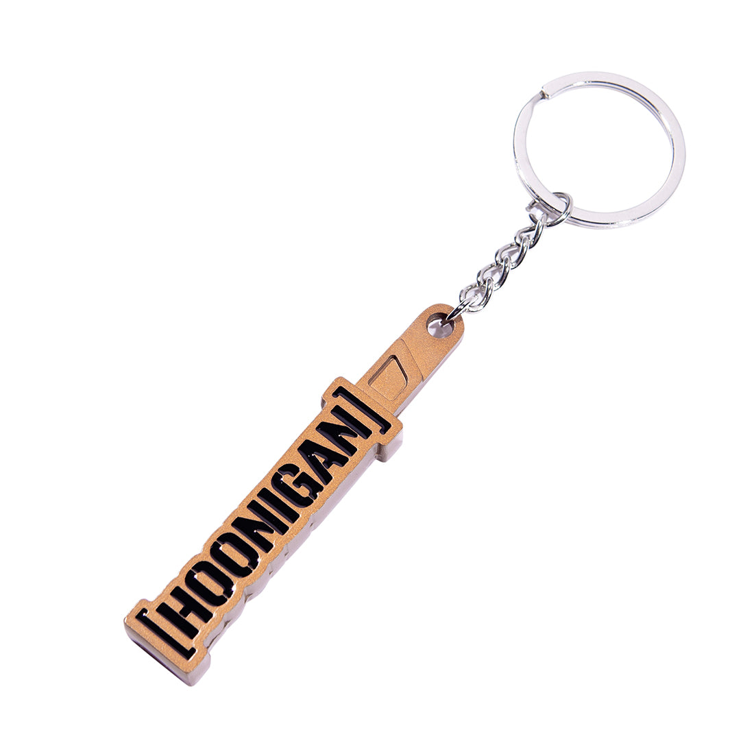 Metal keychain with "GYMKHANA" text and a handbrake design, attached to a silver chain and keyring, inspired by Hoonigan racing.