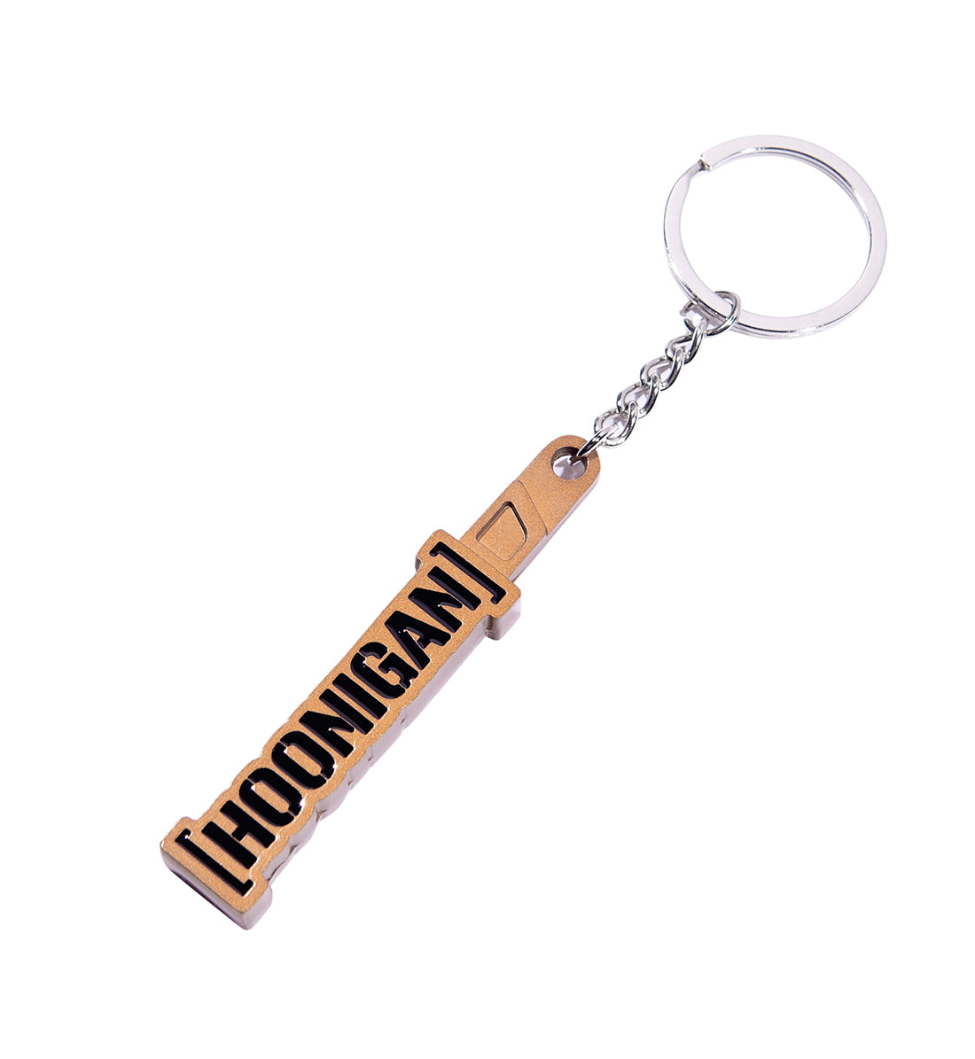 Metal keychain with "GYMKHANA" text and a handbrake design, attached to a silver chain and keyring, inspired by Hoonigan racing.