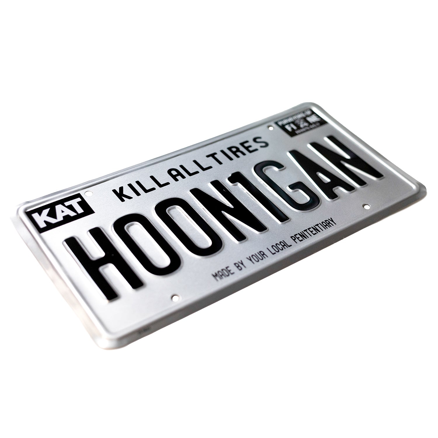 Hoonigan METAL license plate featuring a bold graphic design and durable construction.