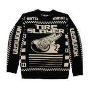 Hoonigan TIRE SLAYER Ugly Christmas Pullover featuring a festive design with holiday graphics and the Hoonigan logo.