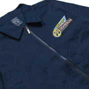 Hoonigan x Mooneyes MOON MOTEL jacket featuring a black design with yellow and white graphics on the back and chest.
