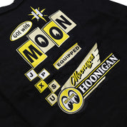 Hoonigan x Mooneyes MOON MOTEL black jacket featuring a retro-inspired design with logo graphics and a front zipper.