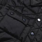 Hoonigan Motorsports VICTOR Quilted Jacket in black, featuring a stylish quilted design, zippered pockets, and the Hoonigan logo on the chest.