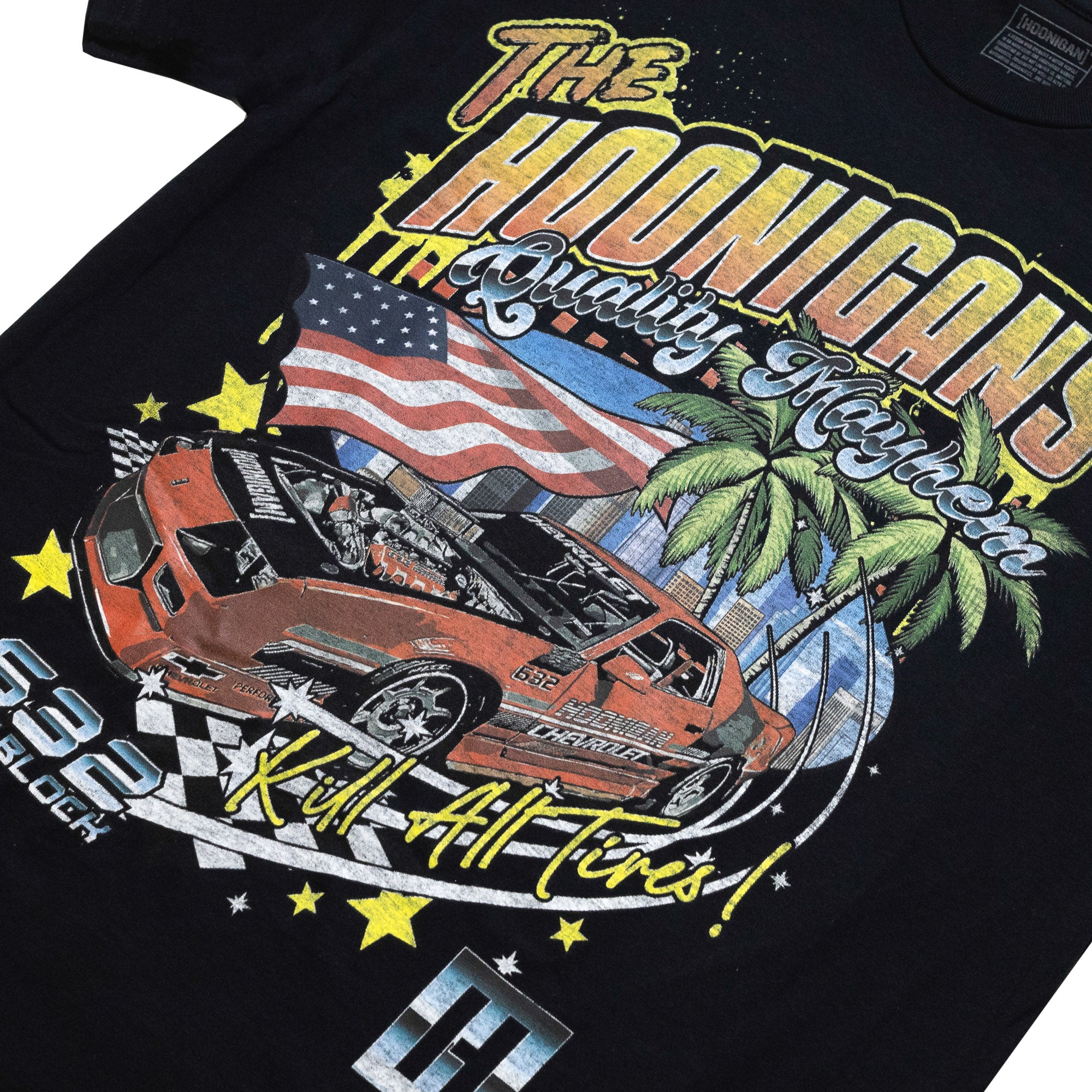 Hoonigan 632 black short sleeve tee featuring bold graphic design.