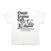 Hoonigan CHECK ENGINE CULT Short Sleeve Tee featuring a bold graphic design with a check engine light symbol on a black background.