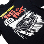 Hoonigan DOUBLE FEATURE Short Sleeve Tee in black, featuring bold graphic prints on the front and back.