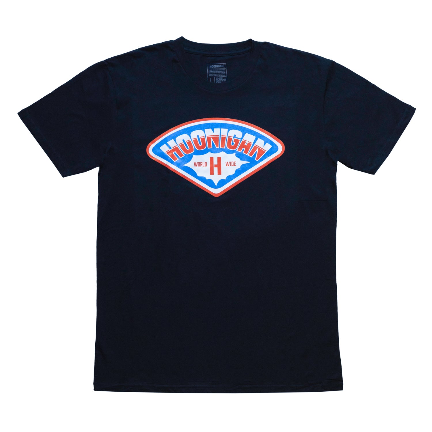 Hoonigan FULL SERVICE Summer Short Sleeve Tee in black, featuring bold logo graphics on the front and back.