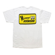 Hoonigan x Mooneyes "GO WITH HOON" short sleeve white tee featuring bold graphic design on the front.