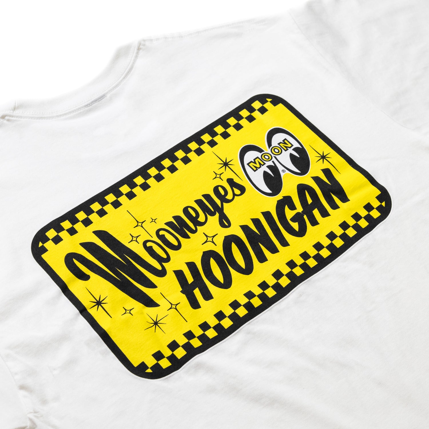 Hoonigan x Mooneyes "Go With Hoon" Short Sleeve Tee featuring bold graphics on a white background.