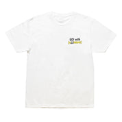 Hoonigan x Mooneyes short sleeve tee featuring a bold graphic design of "HOON AND MOON" on a white background.