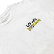 Hoonigan x Mooneyes short sleeve tee featuring a bold graphic design in black and yellow on a white background.