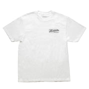 Hoonigan KNUCKLEBUSTERS AUTO REPAIR short sleeve tee in white, featuring a bold graphic logo on the front.