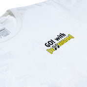 Hoonigan x Mooneyes MASCOT Short Sleeve Tee featuring a colorful graphic design on a white background.