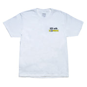 Hoonigan x Mooneyes MASCOT Short Sleeve Tee featuring a white fabric, bold graphic design with a mascot logo, and a casual fit for automotive enthusiasts.