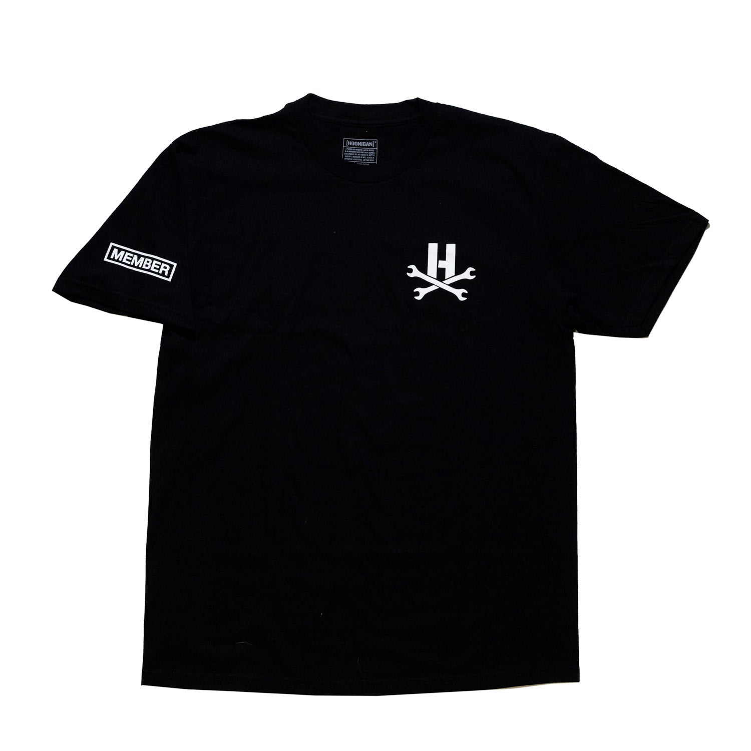 Hoonigan MAYHEM Short Sleeve Tee featuring a bold graphic design on a black background.