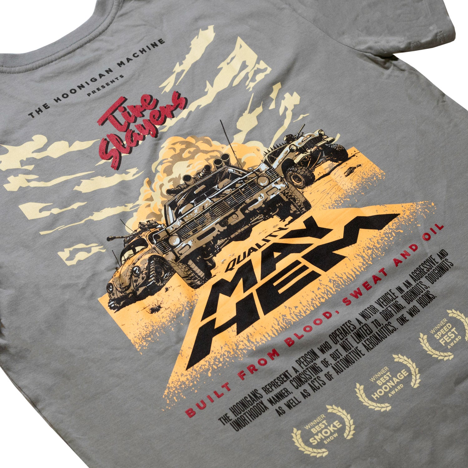 Hoonigan MAYHEM ROAD Short Sleeve Tee featuring a bold graphic design and vibrant colors on a black background.