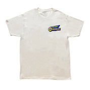 Hoonigan x Mooneyes MOONMOTEL Short Sleeve Tee in natural color, featuring a vintage motel graphic and logo on the front.