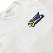 Hoonigan x Mooneyes MOONMOTEL Short Sleeve Tee in natural color, featuring a retro graphic design on the front.