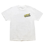 Hoonigan x Mooneyes MOONMOTEL short sleeve tee featuring a bold graphic design on a white background.