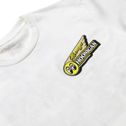 Hoonigan x Mooneyes MOONMOTEL Short Sleeve Tee in white with black graphics and logo design.