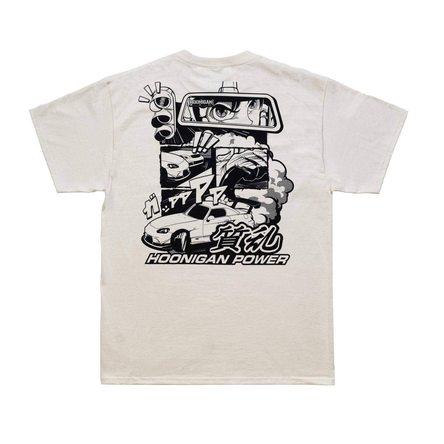 "Black Hoonigan ON SITE Short Sleeve Tee featuring bold white graphics on the front, designed for casual wear."