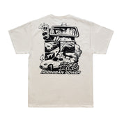 "Black Hoonigan ON SITE Short Sleeve Tee featuring bold white graphics on the front, designed for casual wear."