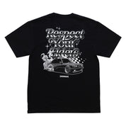 Hoonigan RESPECT YOUR ELDERS Short Sleeve Tee in black with white text design, featuring a bold graphic on the front.