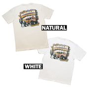 Hoonigan SCUMBUG Short Sleeve T-Shirt in natural and white featuring a vintage truck graphic and desert scene.