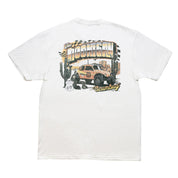 Hoonigan SCUMBUG Short Sleeve T-Shirt featuring a vintage car graphic with cacti and retro text on the back.