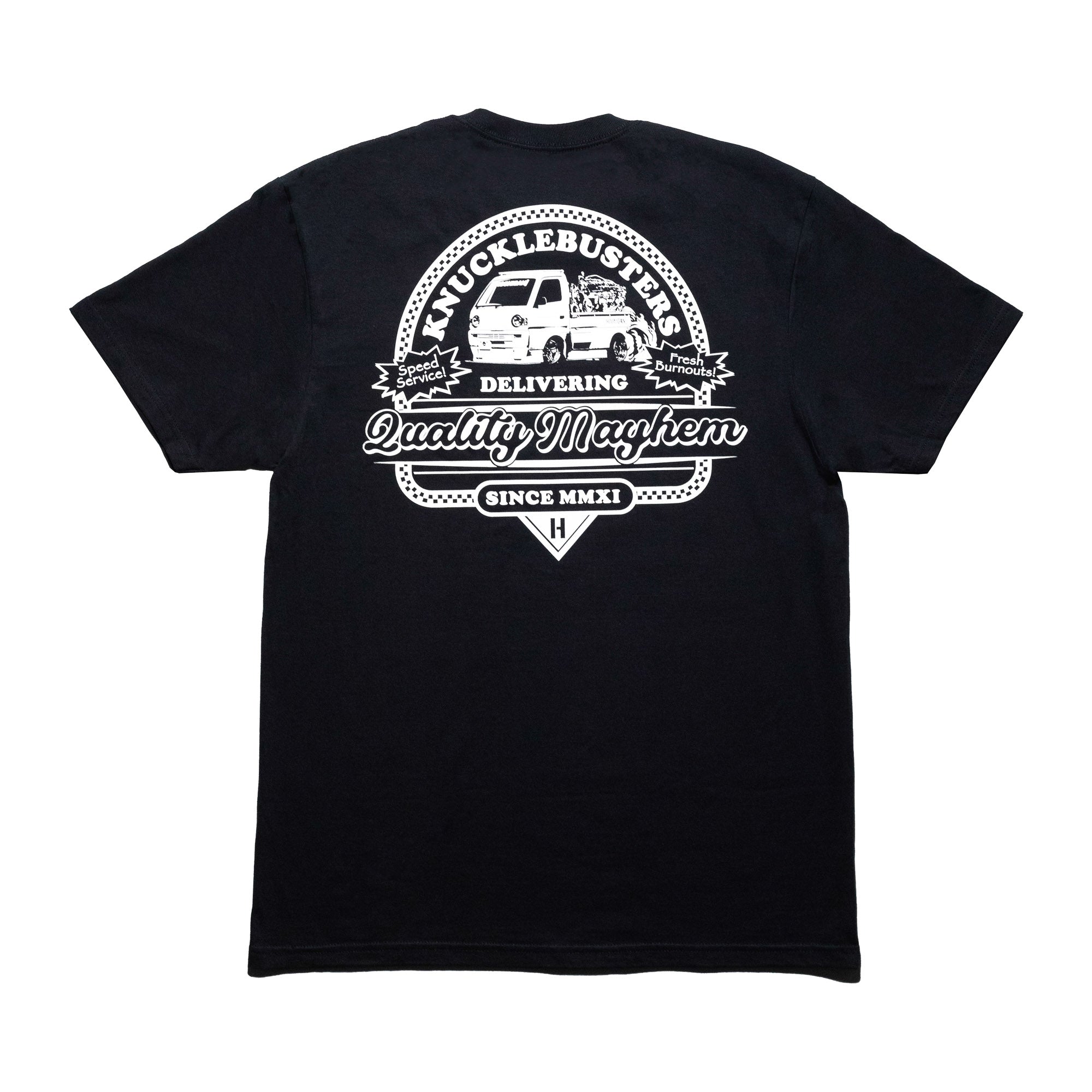 Hoonigan SPEED DELIVERY Short Sleeve Tee in black, featuring bold graphic text and logo on the front.