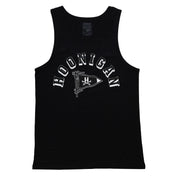 Black Hoonigan BASE Tank Top featuring a bold white logo printed on the front.
