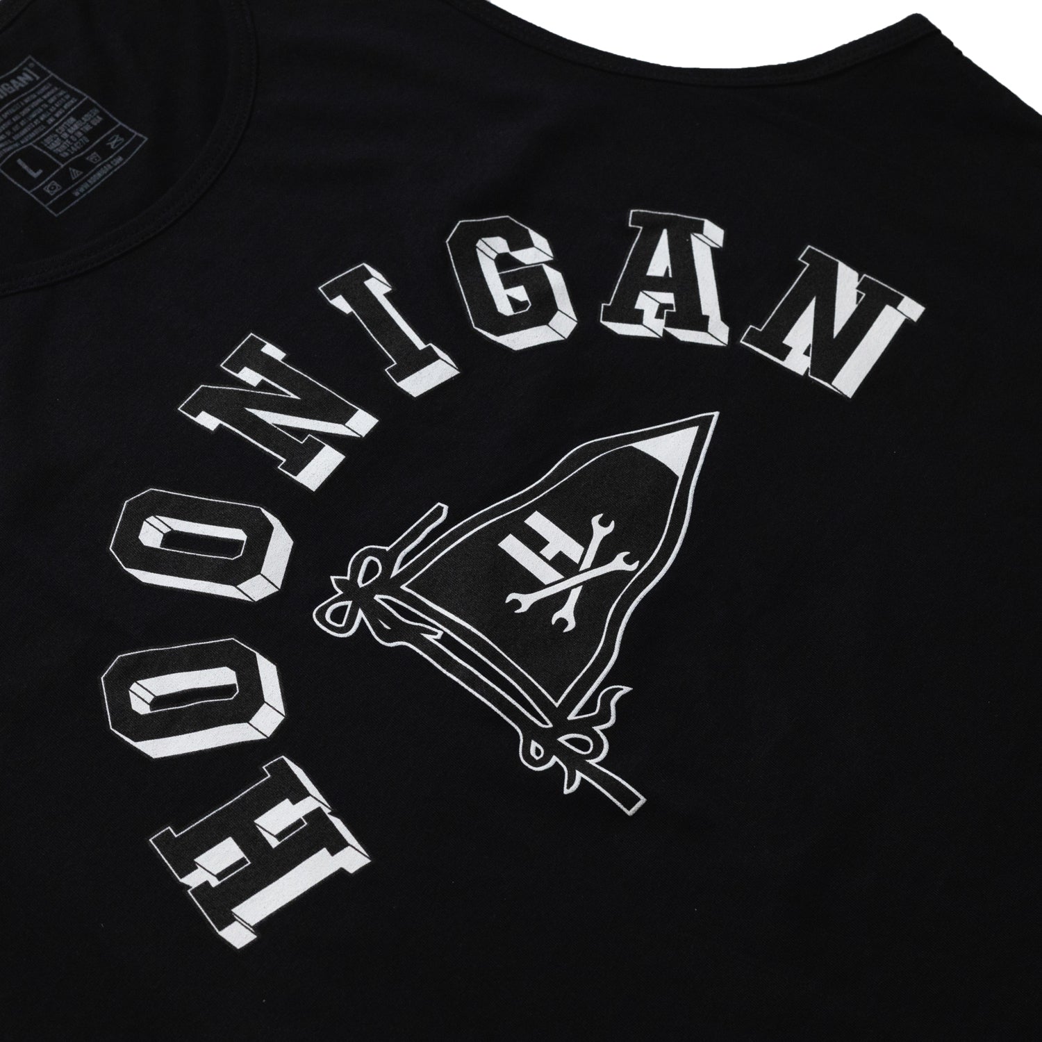 Hoonigan BASE Tank Top in black with white logo on the front, showcasing a casual and sporty design.