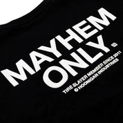 Hoonigan MAYHEM Crewneck Pullover Sweatshirt in black with bold graphic design and ribbed cuffs and hem.