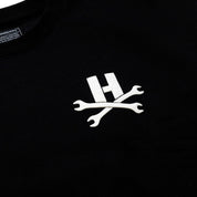 Hoonigan MAYHEM Crewneck Pullover Sweatshirt in black featuring bold graphic designs and a comfortable fit.