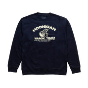 Hoonigan TRACK TEAM pullover sweatshirt featuring a black design with bold white graphics on the front and a comfortable fit.