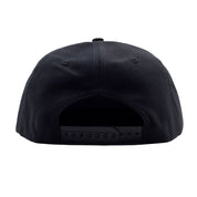 Black snapback hat featuring a clean design with an adjustable strap at the back, ideal for motorsport enthusiasts.