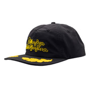 Hoonigan x Mooneyes decorated unstructured snapback hat featuring a black base and embroidered graphics.