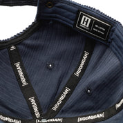 Hoonigan x Mooneyes MOONIGANS unstructured strapback hat featuring a black fabric, embroidered logo, and adjustable strap.