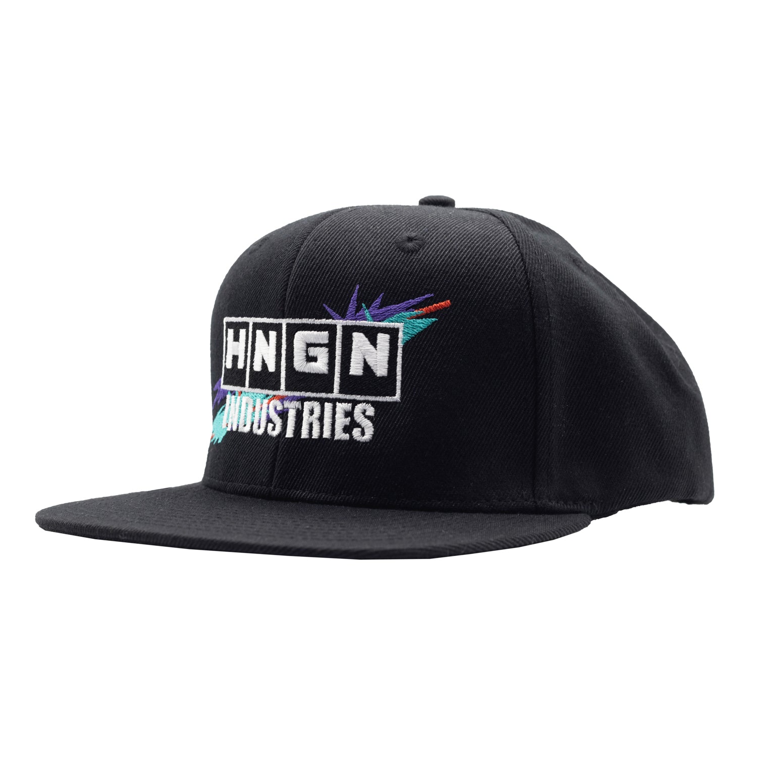 Black Hoonigan HNGN POWER snapback hat featuring bold white lettering and a flat brim, perfect for motorsport enthusiasts.