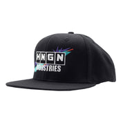 Black Hoonigan HNGN POWER snapback hat featuring bold white lettering and a flat brim, perfect for motorsport enthusiasts.