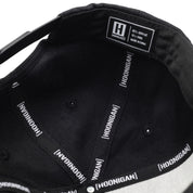 Hoonigan HNGN POWER Snapback Hat in black with white logo embroidery and adjustable strap.
