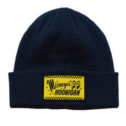 Hoonigan x Mooneyes MOONIGANS black beanie with embroidered logo on the front.