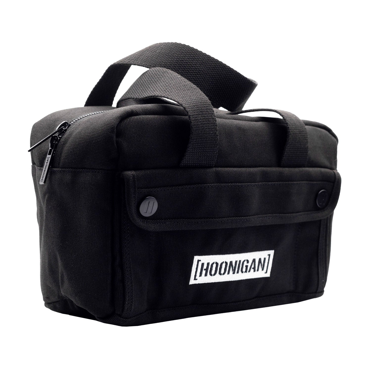 Hoonigan CENSOR BAR Tool Bag in black with a bold logo, featuring multiple pockets and a durable design for organizing tools.
