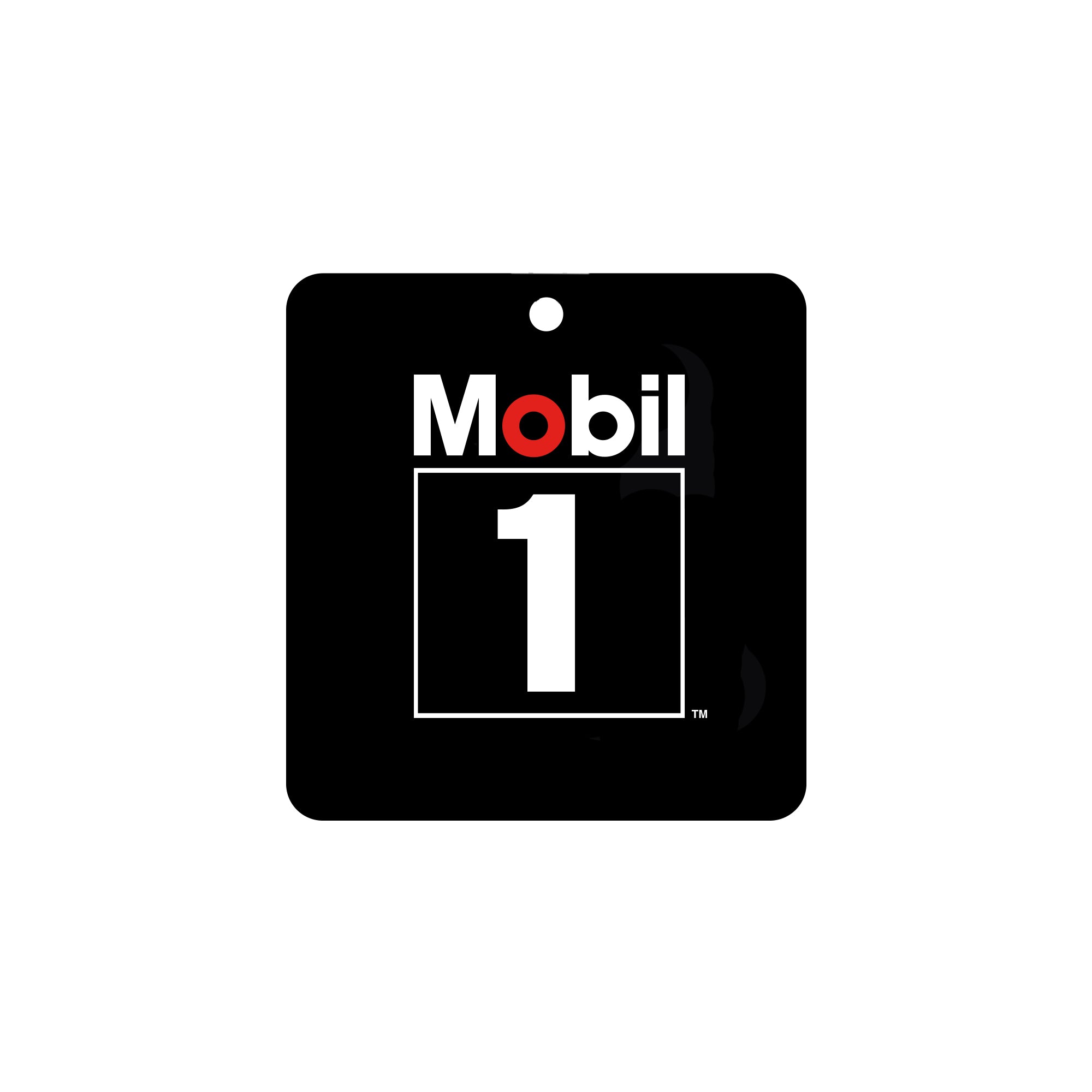 Hoonigan X Mobil1 air freshener featuring a sleek black design with the Mobil1 logo for automotive enthusiasts.
