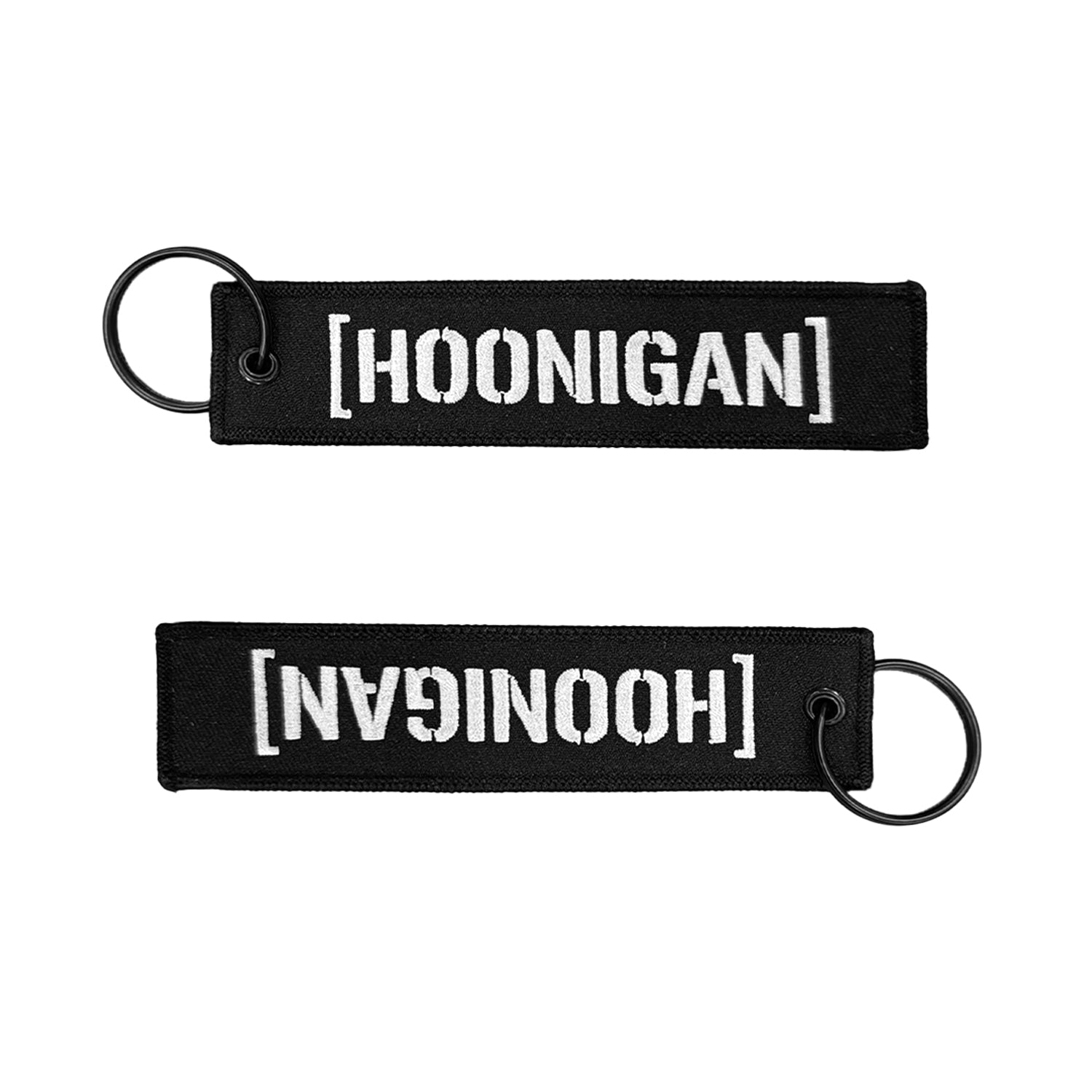 Hoonigan CENSOR BAR Jet Tag Keychain featuring a black strap with a bold white Hoonigan logo and iconic censorship bar design.
