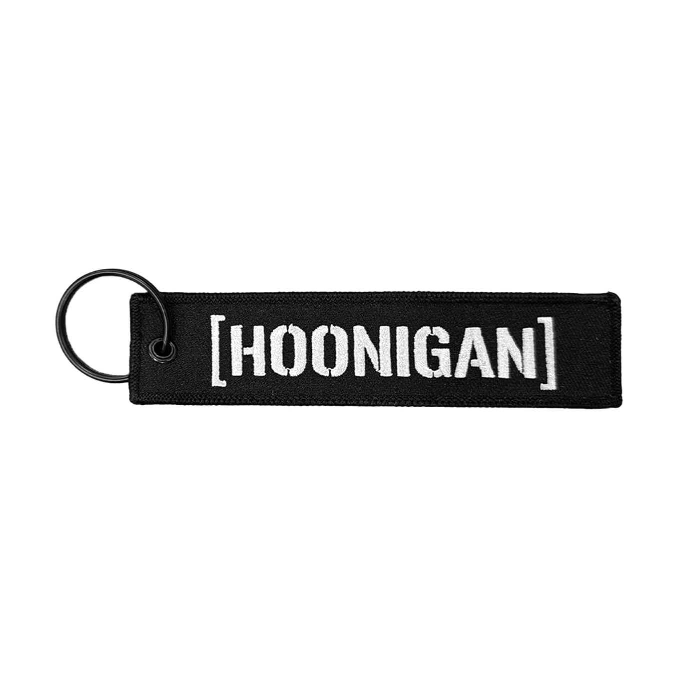 Hoonigan CENSOR BAR Jet Tag Keychain featuring a black and white design with a bold "CENSOR" print and a durable metal clip.