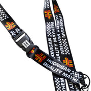 Hoonigan HNX lanyard featuring a bold black design with white logo and text, perfect for holding keys or ID badges.