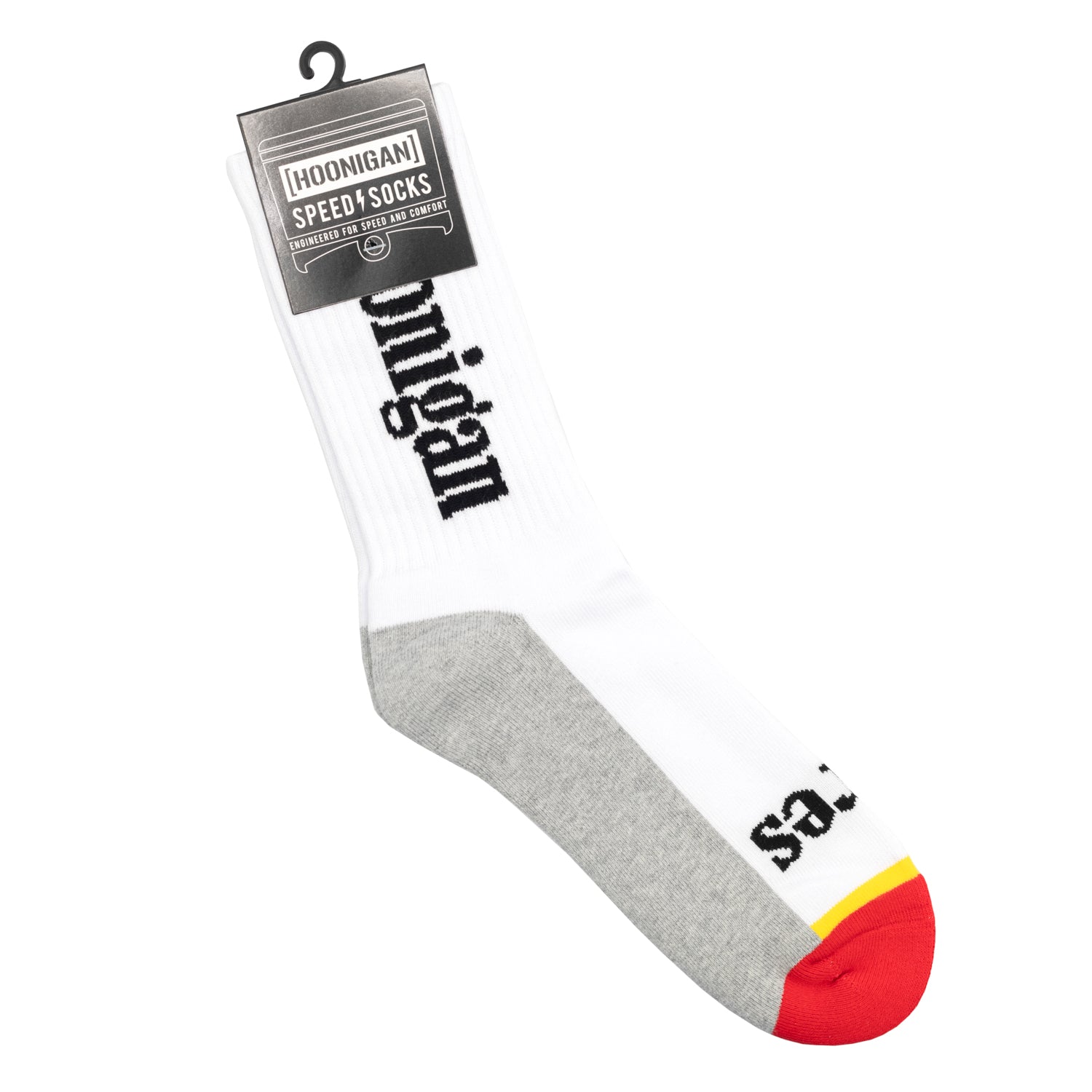 Hoonigan BURNOUT TEAM socks featuring a bold graphic design and comfortable fabric, ideal for motorsport enthusiasts.