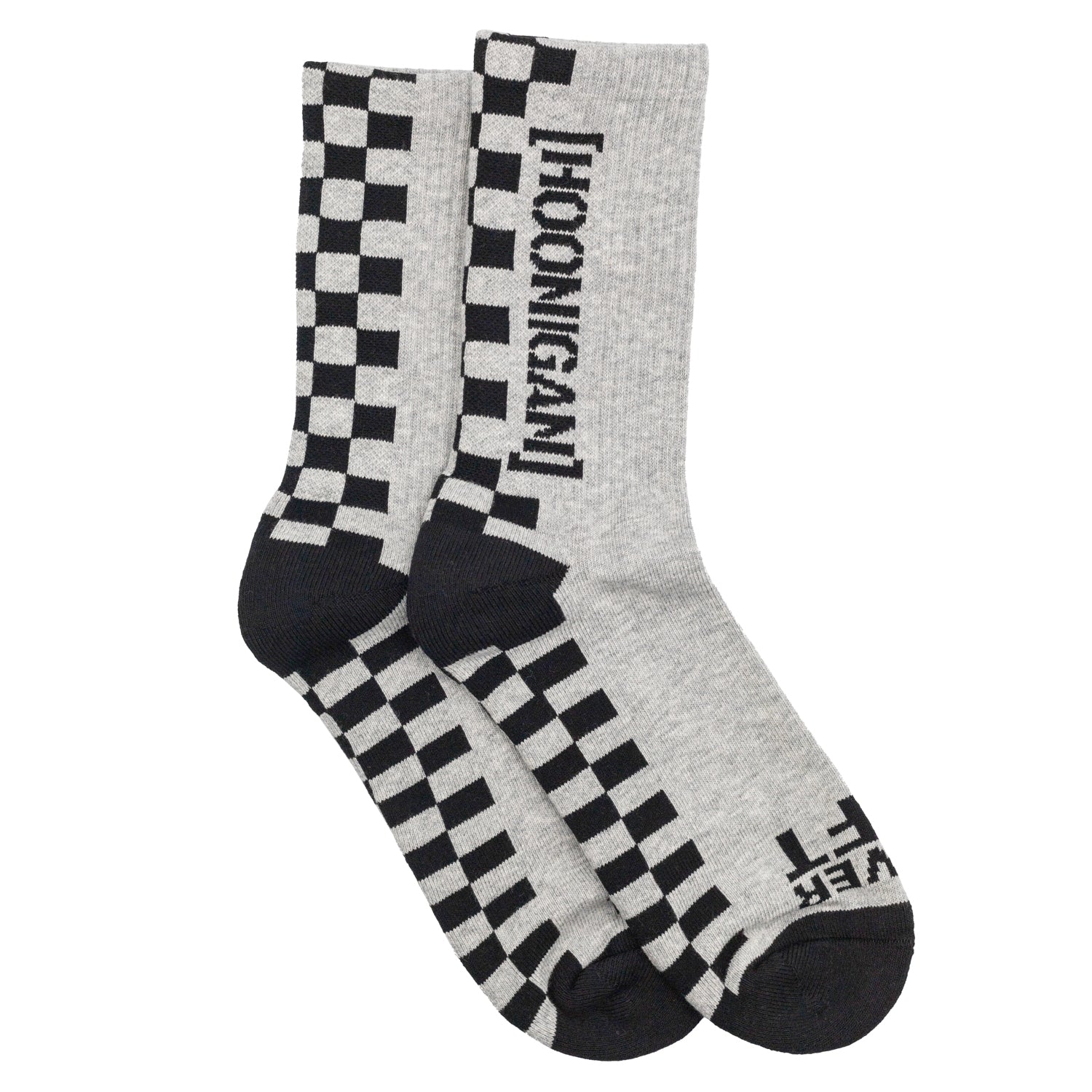 Hoonigan NEVER LIFT socks in navy blue with white logo design.