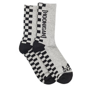 Hoonigan NEVER LIFT socks in navy blue with white logo design.